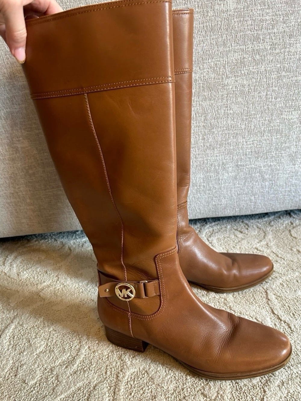 Michael Kors Cognac Leather Knee-High Riding Boots